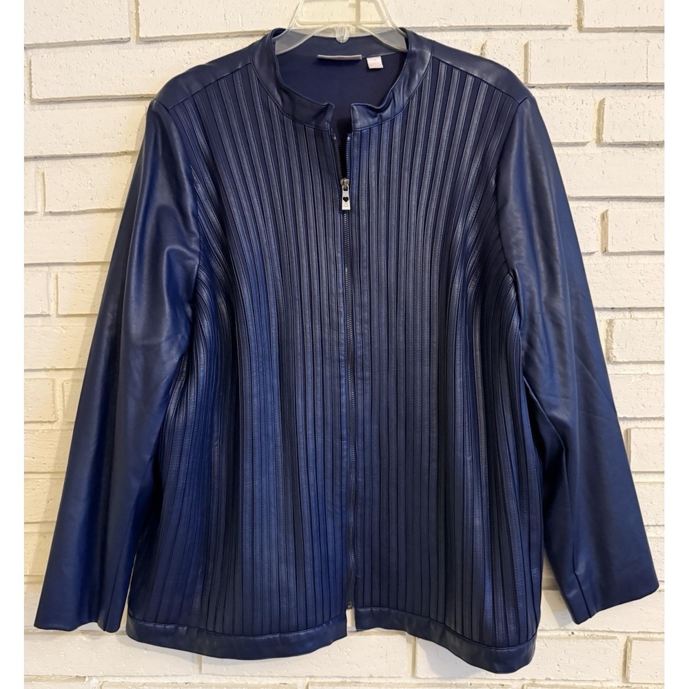 Belle by Kim Gravel Faux Leather &‎ Stretch Ponte Jacket Blue Size 2X